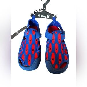 Hurley Kona-T Toddler Water Shoes Size 8 Blue & Red Closed Toe Hook & Loop Close
